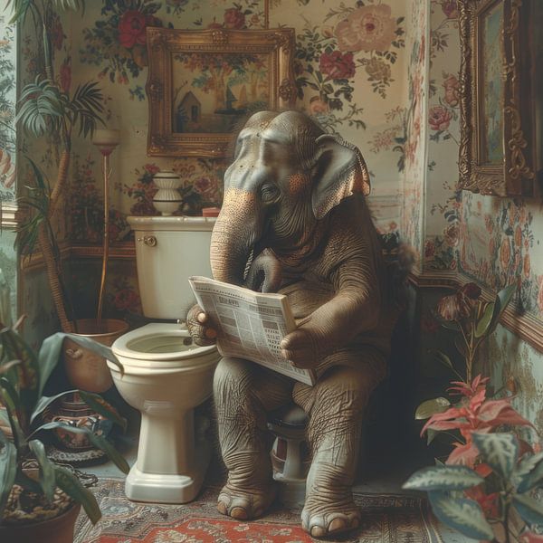 Humorvolles Elefant Am Lesen im Badezimmer Poster