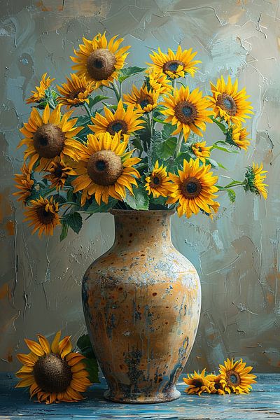 Klassisches Stillleben Mit Sonnenblumen in Vase