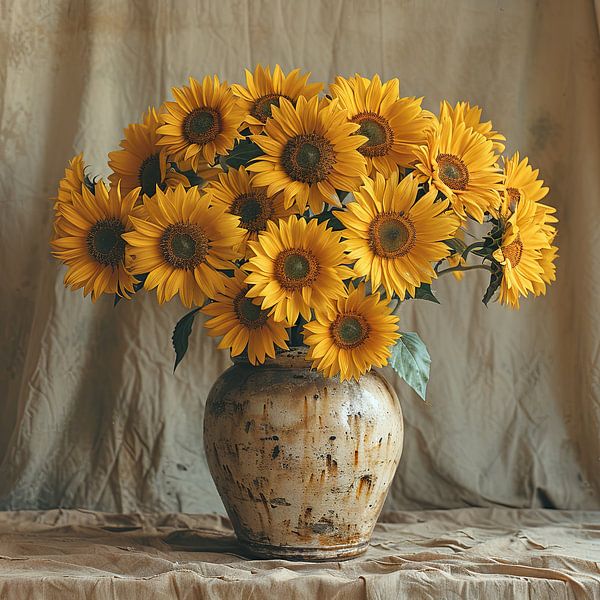 Klassisches Stillleben mit Sonnenblumen in Vase