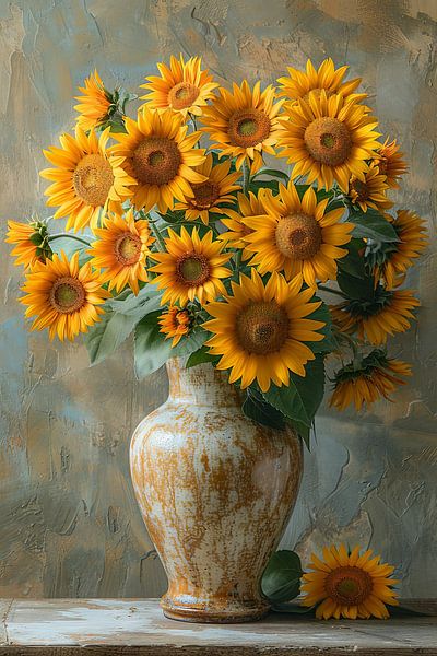 Klassisches Stillleben mit Sonnenblumen in Vase