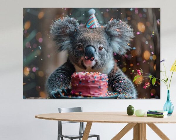 Koala mit Festlicher Mütze Feiert Lustigen Geburtstag