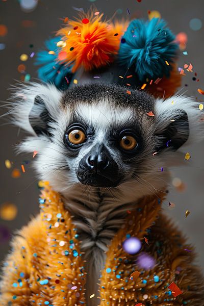 Lemur Im Disco-Outfit Feiert Lustigen 60er 70er Geburtstag