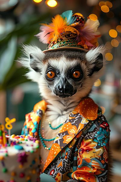 Lemur Im Disco-Outfit Feiert Lustigen 60er 70er Geburtstag