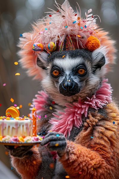 Lemur Im Disco-Outfit Feiert Lustigen 60er 70er Geburtstag