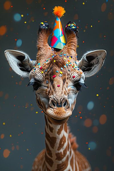 Lustige Giraffe Feiert 60er 70er Disco Geburtstag mit Kuchen