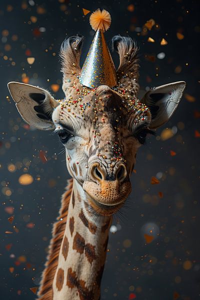 Lustige Giraffe Feiert 60er 70er Disco Geburtstag mit Kuchen