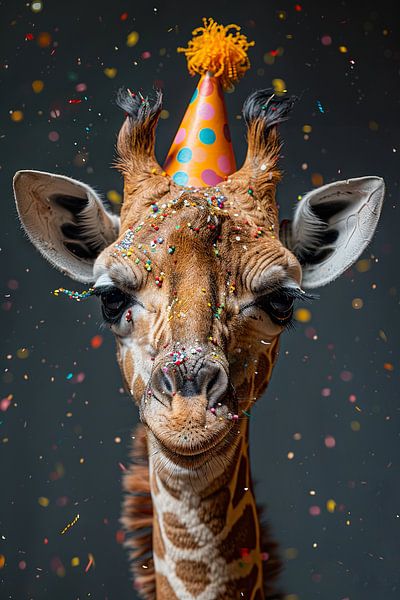 Lustige Giraffe Feiert 60er 70er Disco Geburtstag mit Kuchen