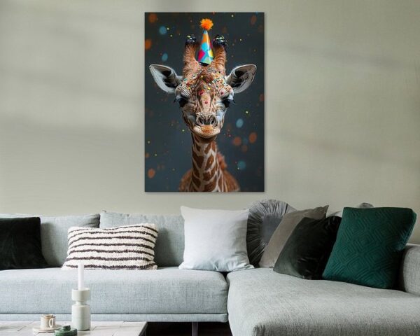 Lustige Giraffe Feiert 60er 70er Disco Geburtstag mit Kuchen