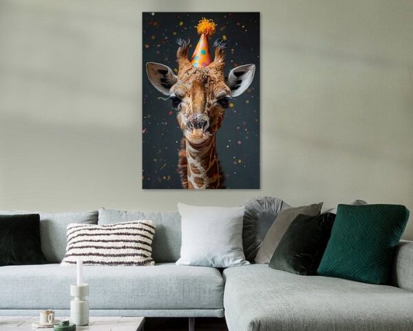 Lustige Giraffe Feiert 60er 70er Disco Geburtstag mit Kuchen