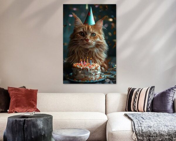 Lustige Katze Feiert Geburtstag mit Partyhut und Torte