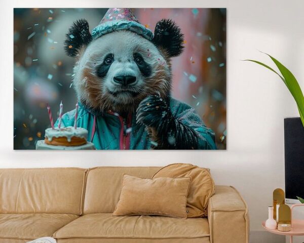 Lustige Panda Geburtstagsfeier mit Kuchen und Kerzen