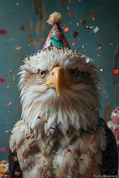 Lustiger Adler mit Partyhut Feiert Geburtstag im Konfettiregen