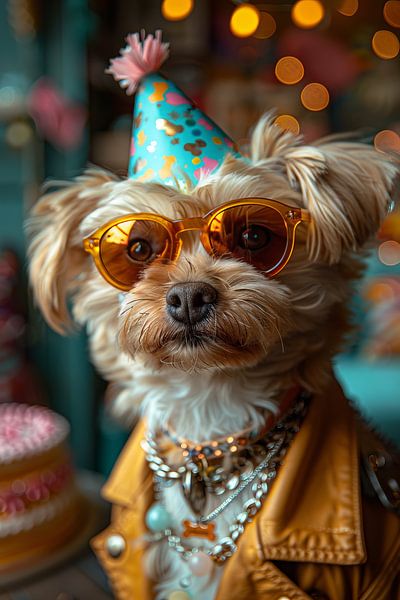 Lustiger Hund Feiert Geburtstag mit Disco-Brille