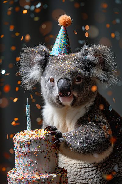 Lustiger Koala Feiert 60s 70s Disco Geburtstag Mit Kuchen