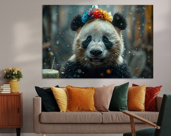 Lustiger Panda mit Partyhut Feiert Geburtstag