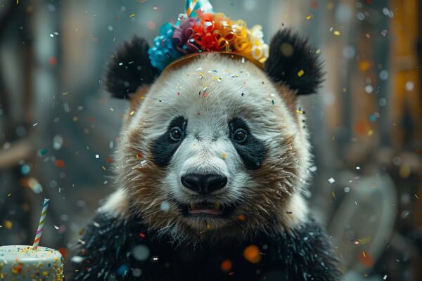 Lustiger Panda mit Partyhut Feiert Geburtstag