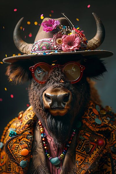 Lustiges Bison in 60er 70er Jahre Disco Geburtstag Outfit