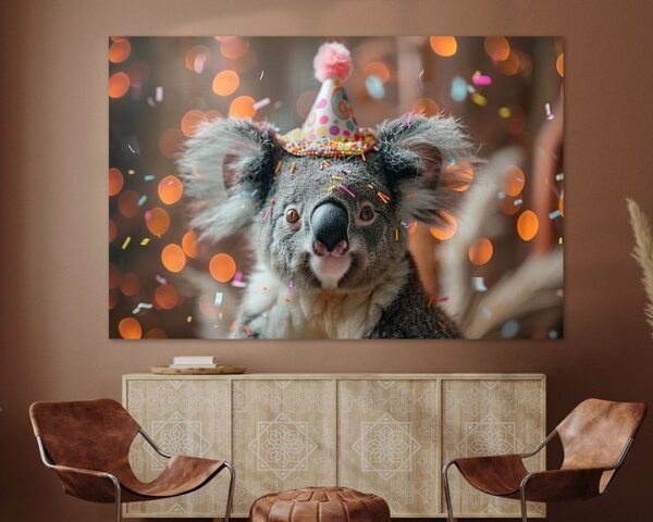 Lustiges Koala in Partyhut Feiert Geburtstag