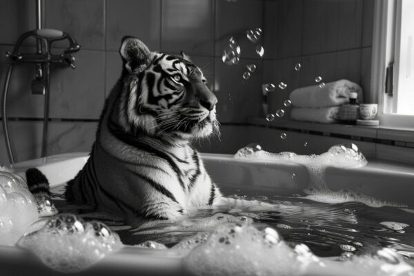 Majestätischer Tiger in der Badewanne - Ein beeindruckendes Badezimmerbild für Ihr WC