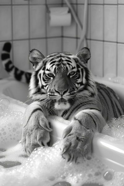 Majestätischer Tiger in der Badewanne - Ein beeindruckendes Badezimmerbild für Ihr WC