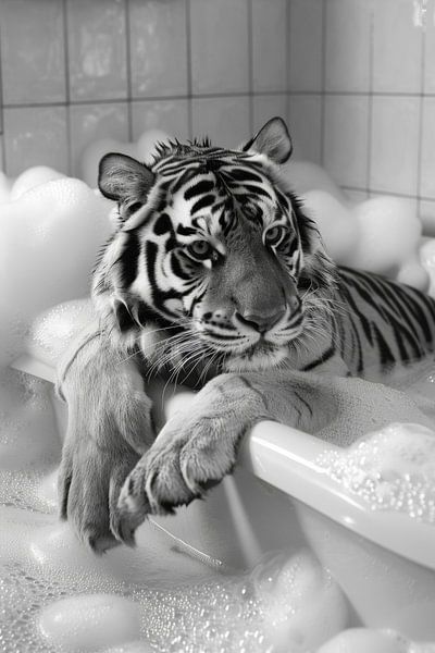 Majestätischer Tiger in der Badewanne - Ein beeindruckendes Badezimmerbild für Ihr WC