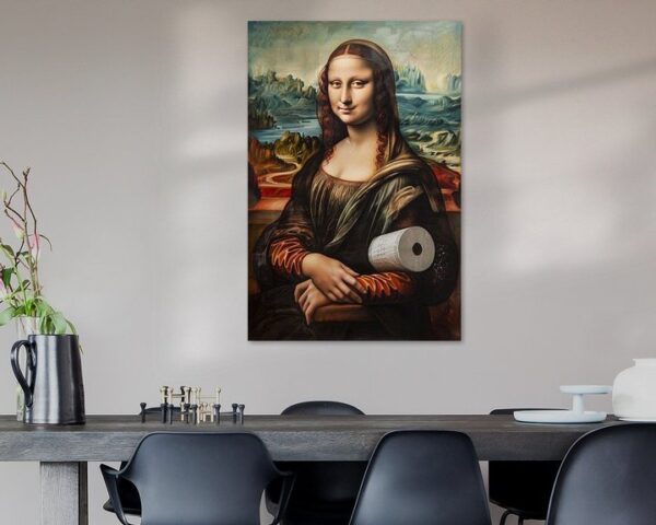 Mona Lisa mit Toilettenpapierrolle - Ein humorvolles Meisterwerk für Ihr WC