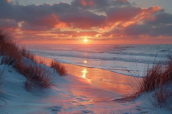 Morgenstimmung an der Nordsee mit leuchtendem Himmel