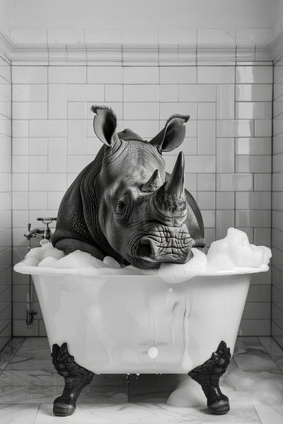 Nashorn in der Badewanne - Ein einzigartiges Badezimmerbild für Ihr WC