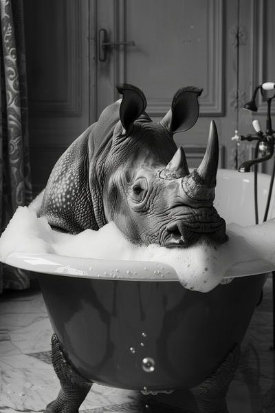 Nashorn in der Badewanne - Ein einzigartiges Badezimmerbild für Ihr WC