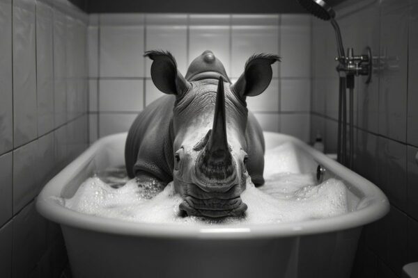 Nashorn in der Badewanne - Ein einzigartiges Badezimmerbild für Ihr WC