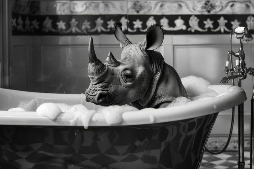 Nashorn in der Badewanne - Ein einzigartiges Badezimmerbild für Ihr WC