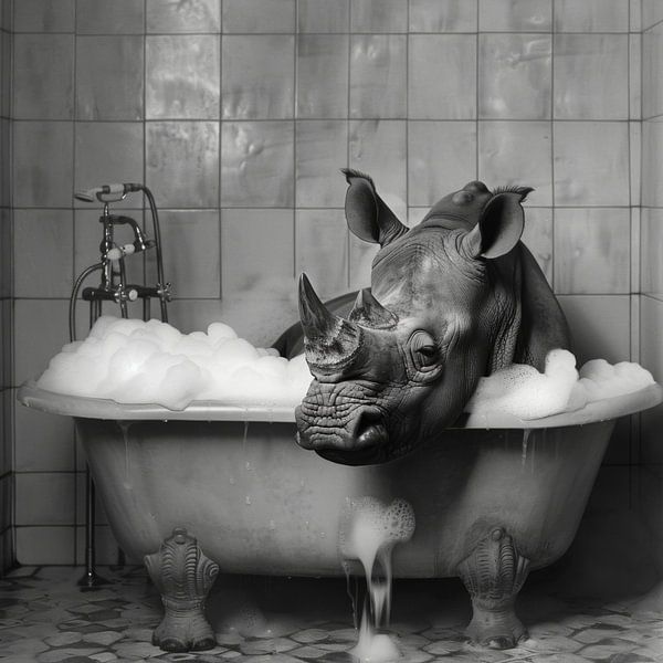 Nashorn in der Badewanne - Ein einzigartiges Badezimmerbild für Ihr WC