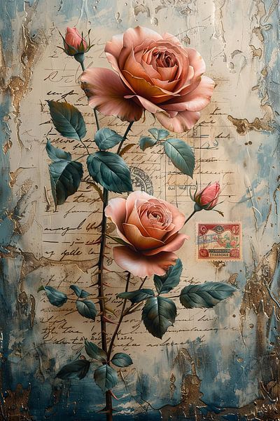 Nostalgische Rose auf Vintage Briefpapier Hintergrund