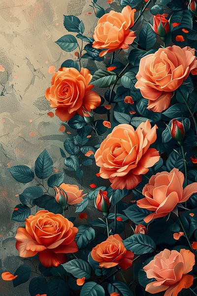 Orange Roses in Artistic Arrangement on Textured Background