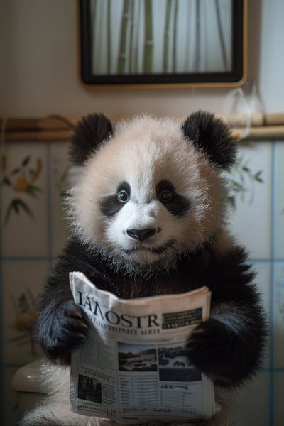 Panda Liest Zeitung im Badezimmer - Witziges Tierisches Poster