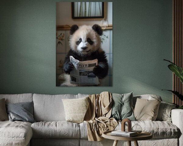 Panda Liest Zeitung im Badezimmer - Witziges Tierisches Poster