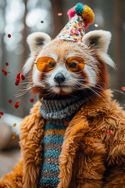 Roter Panda im Disco-Stil der 60er und 70er zum Geburtstag