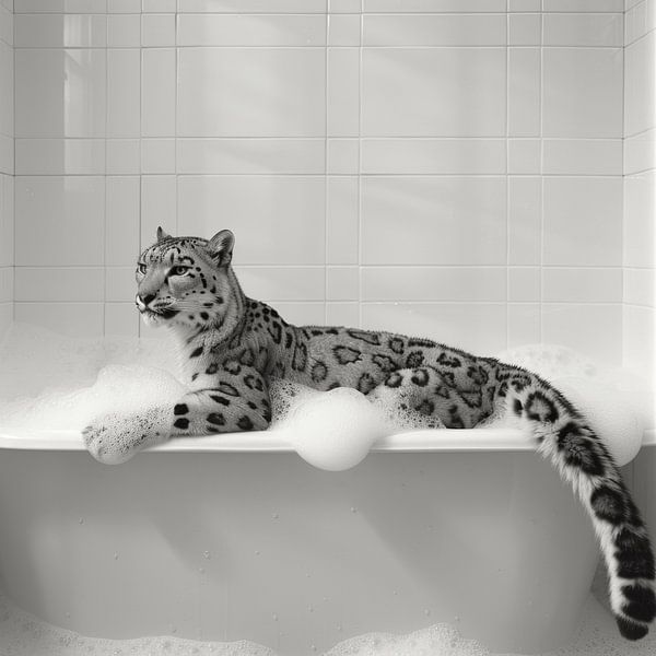 Schneeleopard in der Badewanne - Ein atemberaubendes Badezimmerbild für Ihr WC