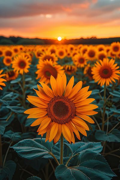 Sonnenuntergang Über Einem Feld Voll Mit Sonnenblumen