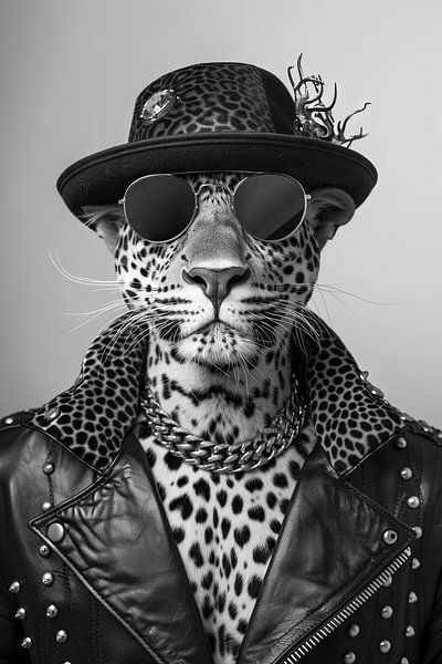 Stilvolles Porträt Eines Leoparden Mit Hut und Sonnenbrille