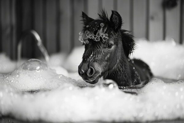 Verspieltes Pony in der Badewanne - Ein charmantes Badezimmerbild für Ihr WC