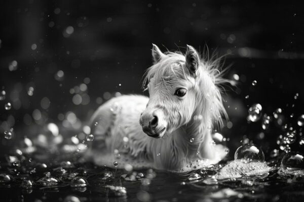 Verspieltes Pony in der Badewanne - Ein charmantes Badezimmerbild für Ihr WC