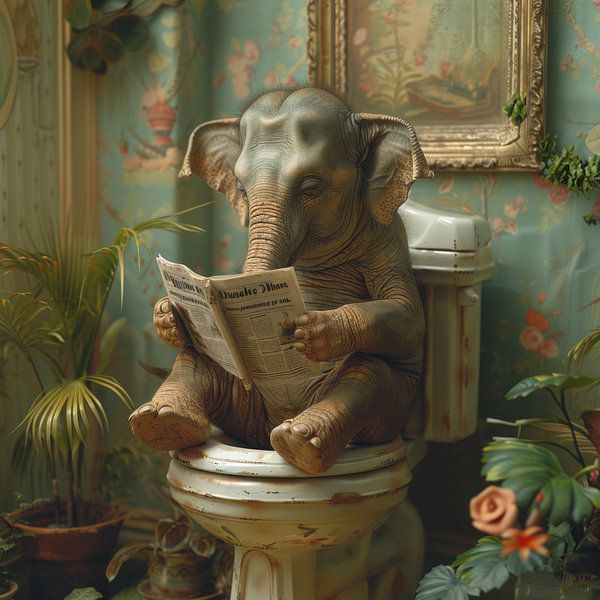 Weiser Elefant Liest Zeitung Auf Toilette - Witziges Poster