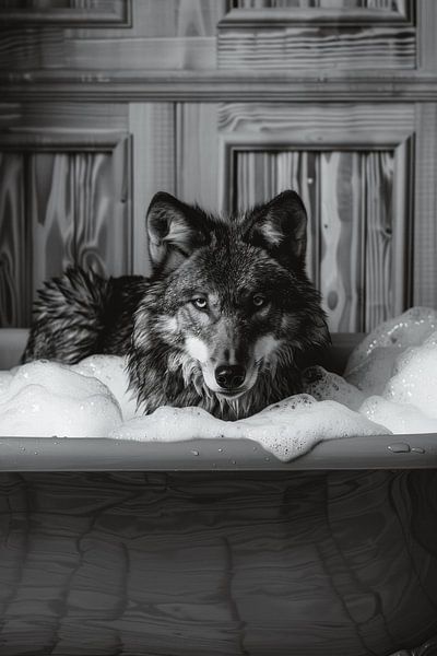 Wilder Wolf in Badewanne - Ein faszinierendes Badezimmerbild für Ihr WC