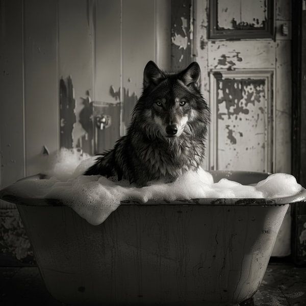 Wilder Wolf in der Badewanne