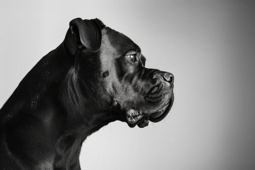 Cane Corso Porträt - Majestätische Präsenz in Schwarz-Weiß