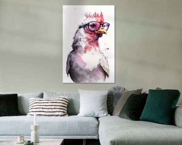 Charmantes Huhn mit Pinker Sonnenbrille und Wasserfarben