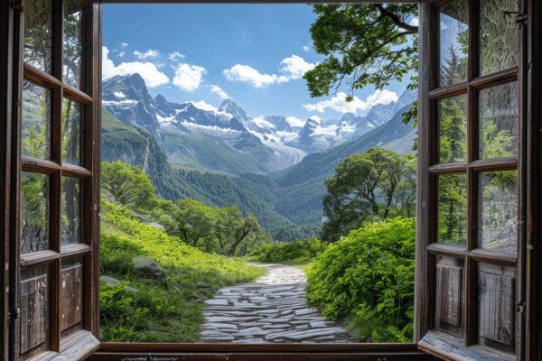 Fensterblick auf die Alpen