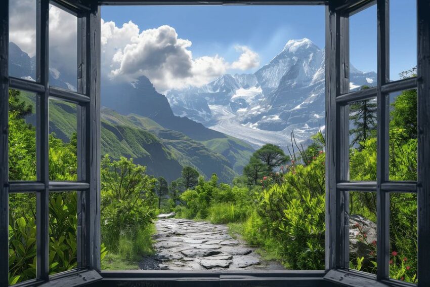 Fensterblick auf die Alpen