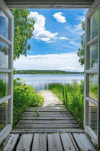 Fensterblick auf ruhigen See